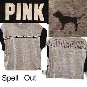 LOVE PINK GRAY & BLACK TOP RAGLAND SLEEVES MED